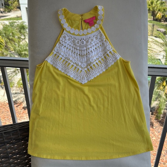 LILLY PULITZER Dawn Crocheted Embroidered Yellow & White Sleeveless Top Size XS - Picture 3 of 6